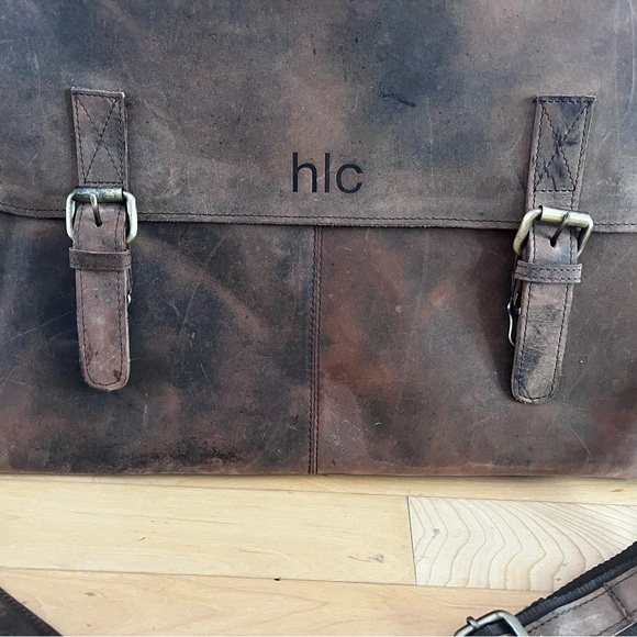 MENS CRAZY HORSE LEATHER SHOULDER MESSENGER LAPTOP BAG - Picture 3 of 16